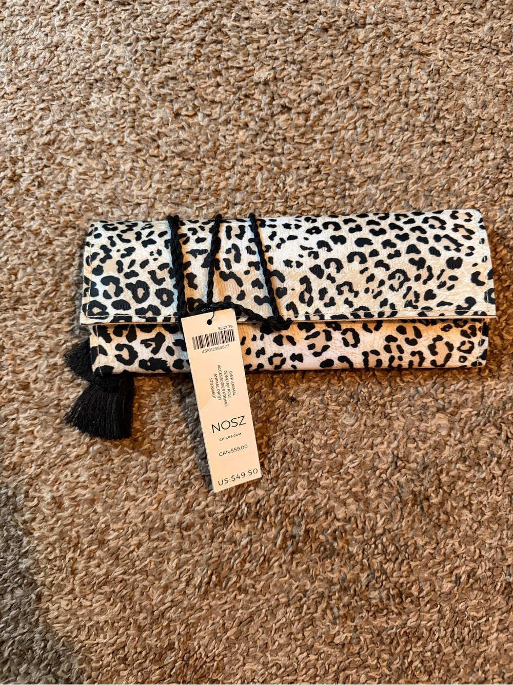 NWT Chicos Black and White Leopard Print Foldover Clutch